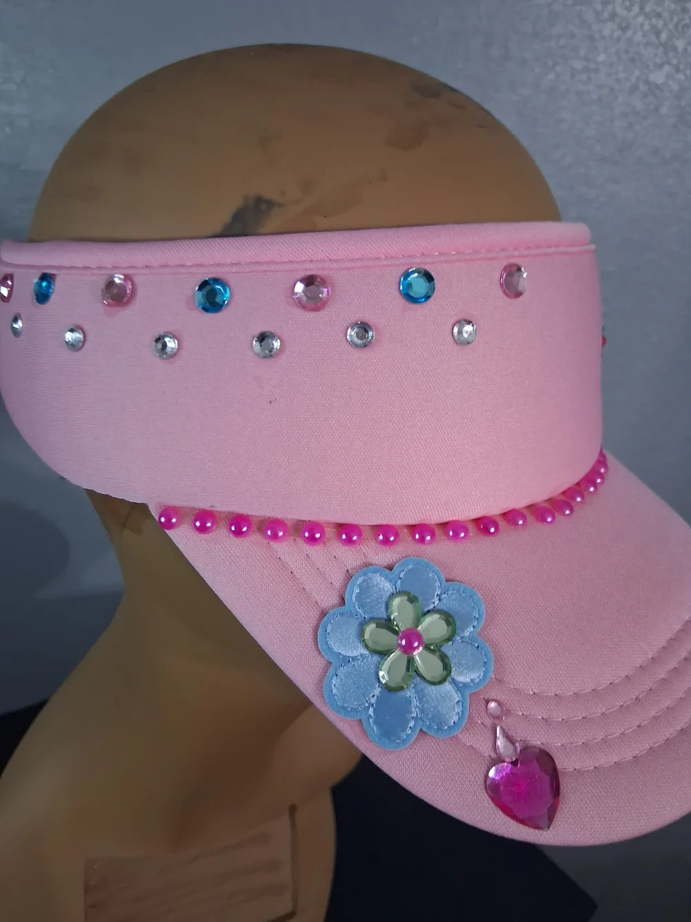 Hand Crafted Pink Ladies Visor with Beads & Butterfly Accents